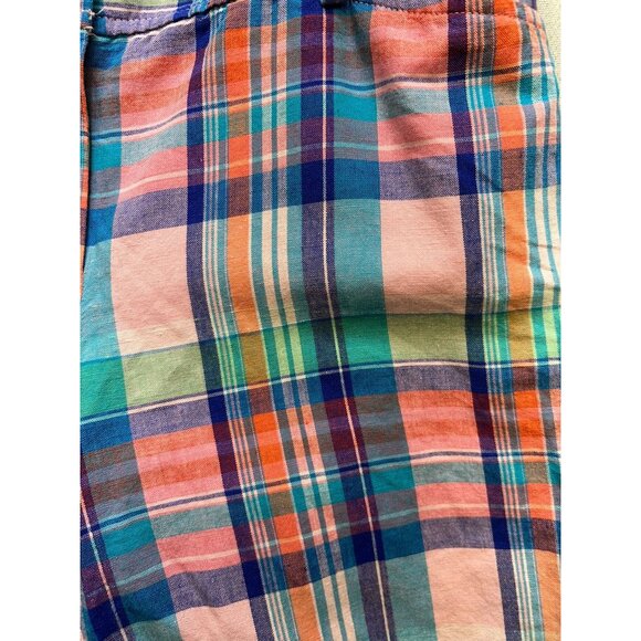 Talbots Women's Linen Perfect Shorts Flat Front Sz 2 Blue Pink Plaid Lightweight - Picture 7 of 11